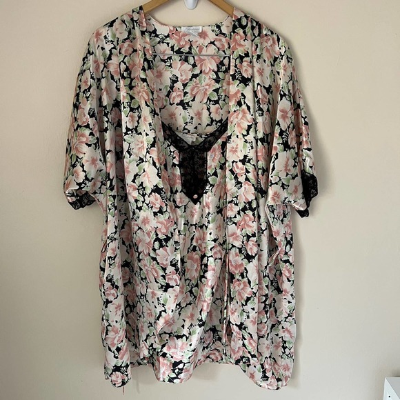 Fantasies by Morgan Taylor Slip Dress & Robe Set Lace Floral Print Size S - Picture 10 of 16